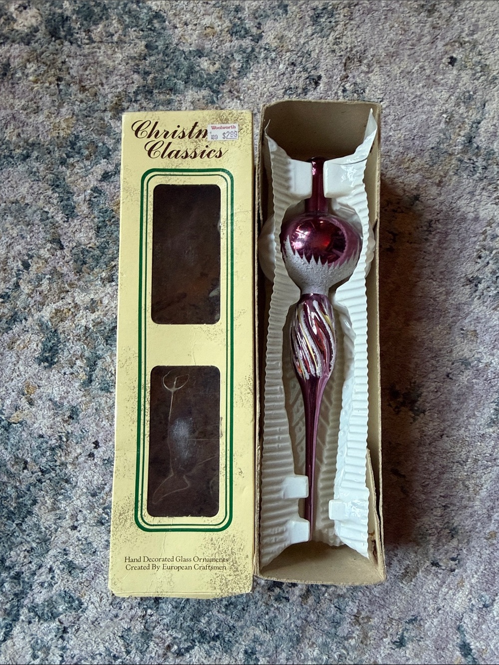 Vtg Christmas Hand blown Glass Christmas Tree Topper In Original Box